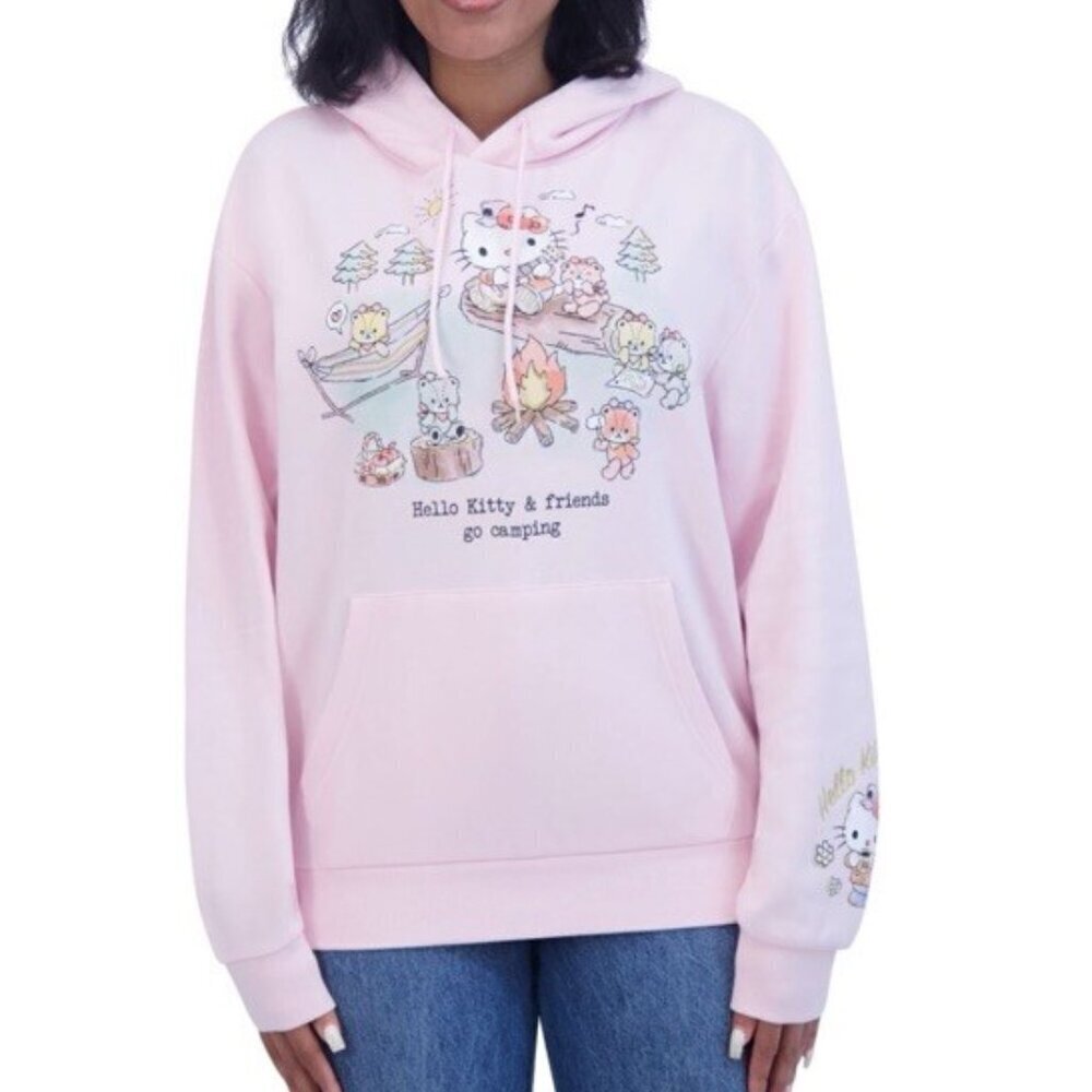 Hello Kitty sweatshirt women's medium pink "Hello Kitty and Friends Go Camping"